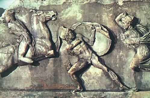 Skopás - reliéf v mausoleu znázorňující boj Řeků s Amazonkami